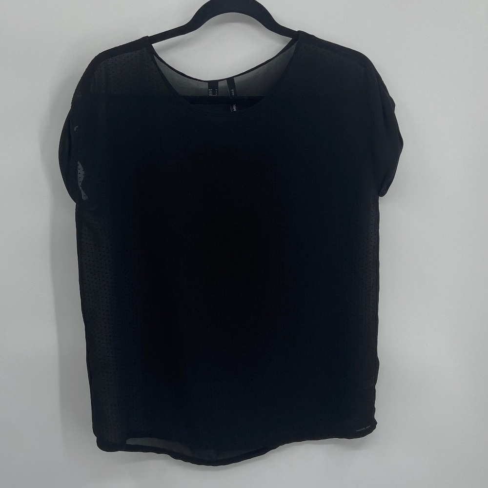 MNG BASICS Black Sheer Short Sleeve Polka Dot Blouse Top Size Medium
